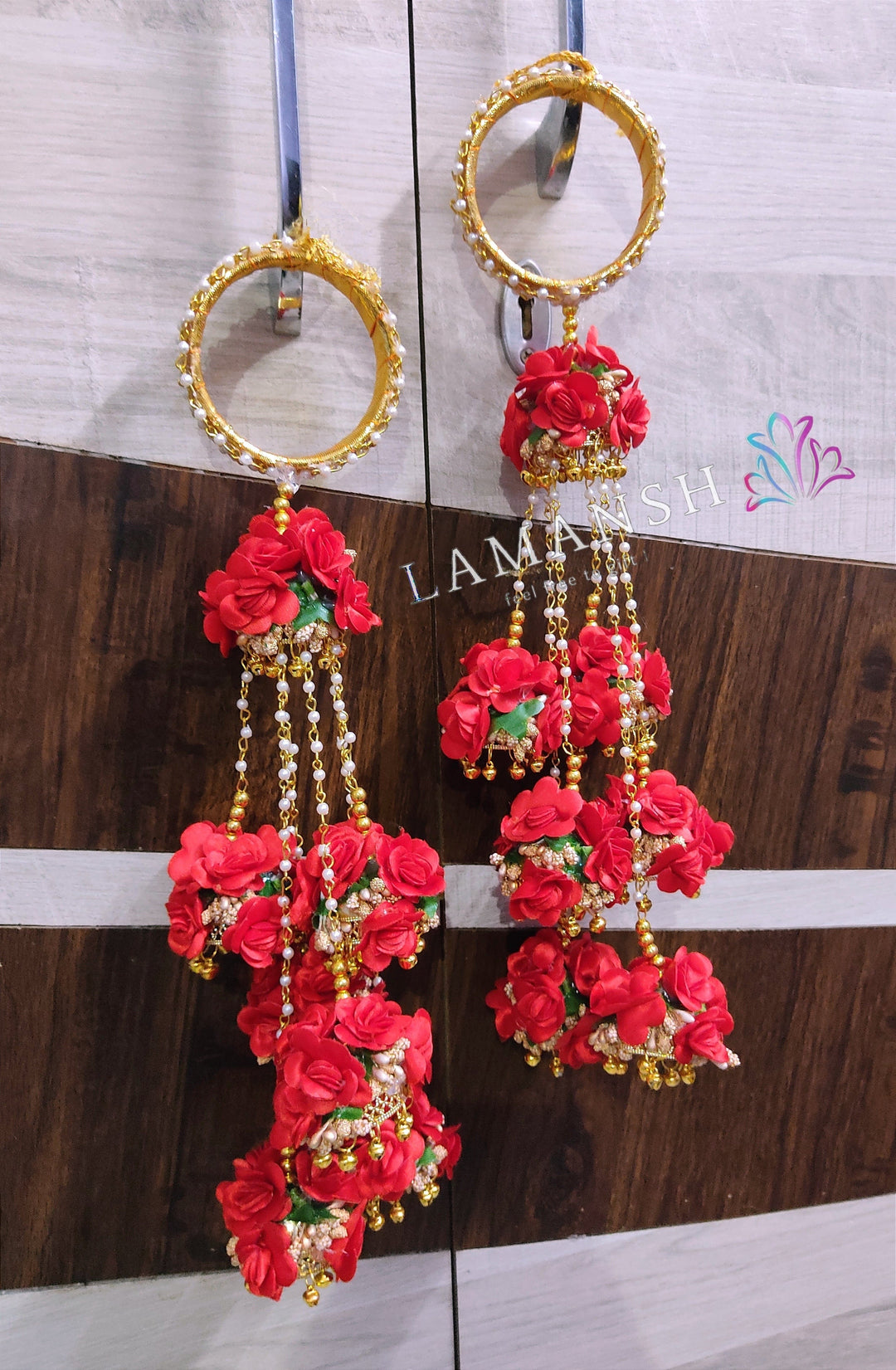 LAMANSH® Red Floral 🌹 KALEERE Attached with pearl bangles /Bridal