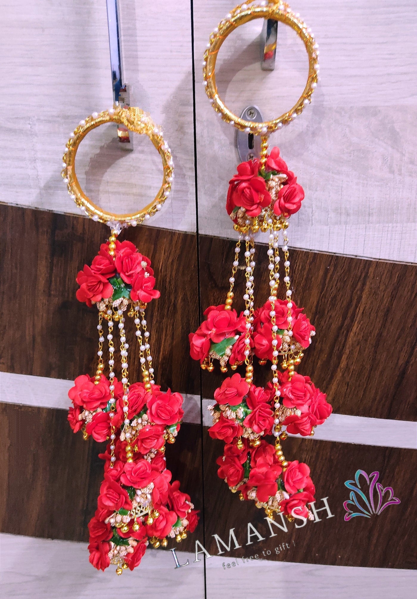 LAMANSH Kaleere set LAMANSH® Red Floral 🌹 KALEERE Attached with pearl bangles /Bridal kalire set for haldi mehendi ceremony