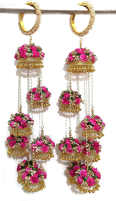 LAMANSH Kaleere set Multicolor / Metal / Standard LAMANSH® Punjabi Bridal Kalire PINK FLORAL KALEERE Attached with pearl bangles