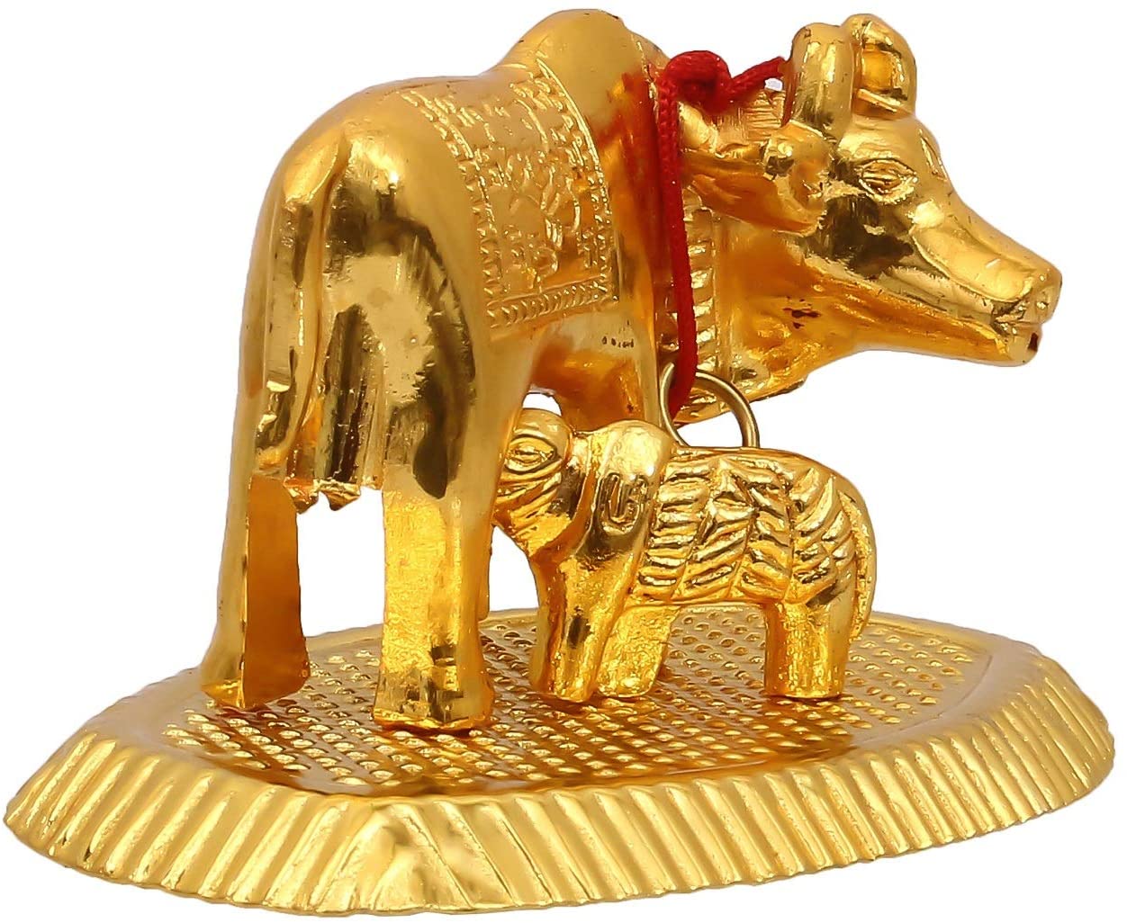 LAMANSH Kamdhenu Cow and Calf Showpiece Golden / Brass Alloy / Small 3 inches LAMANSH® Gold Small Kamdhenu Cow and Calf Showpiece