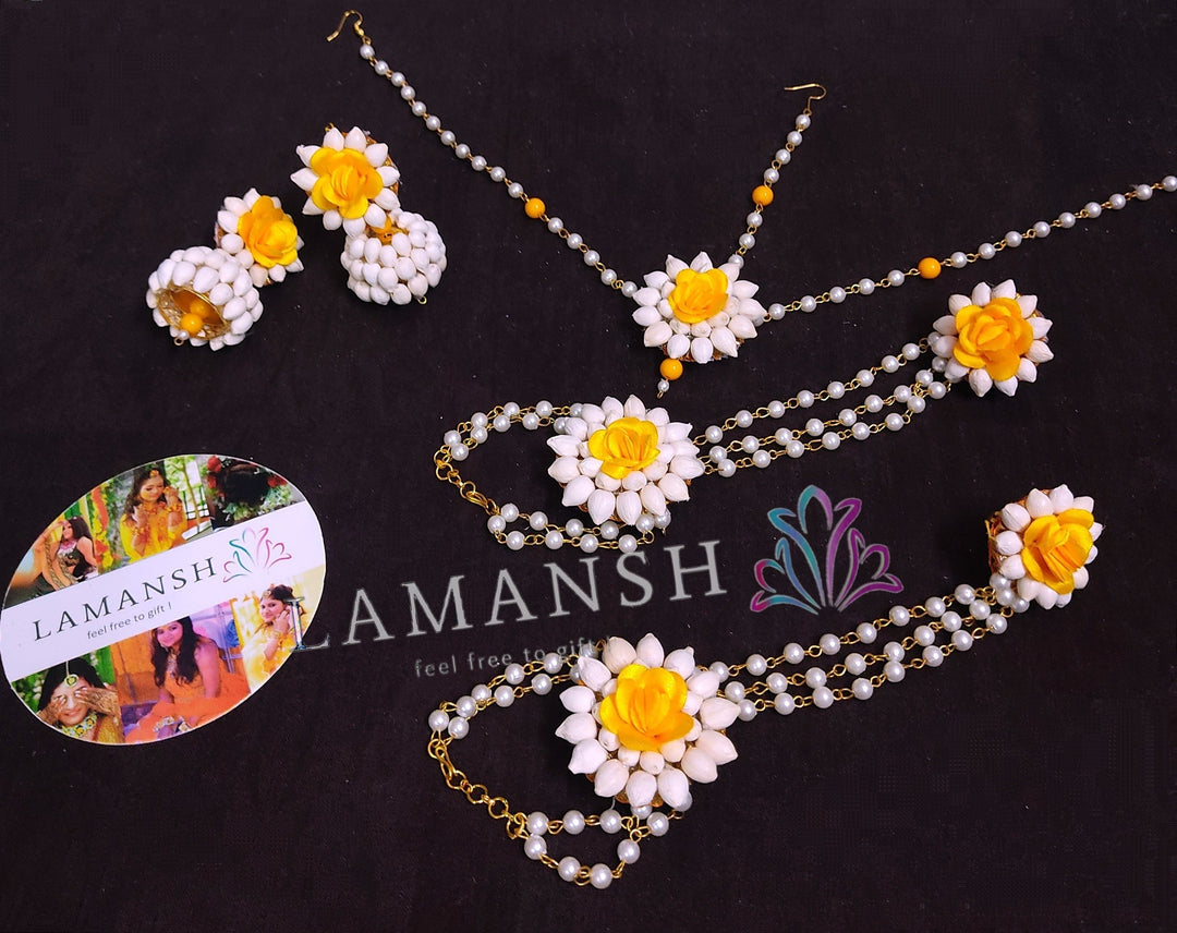 LAMANSH Elegant Artificial Mogra Flower Jewellery set for Haldi 💛 ceremony
