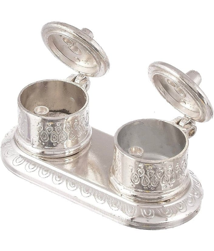 LAMANSH ® kumkum box Silver / Metal LAMANSH Beautiful Kumkum Chawal Box for Pooja, Traditional Leaf Styled Rajasthani Chopra | Kumkum/Roli Box | Sindoor Box (Style-3)