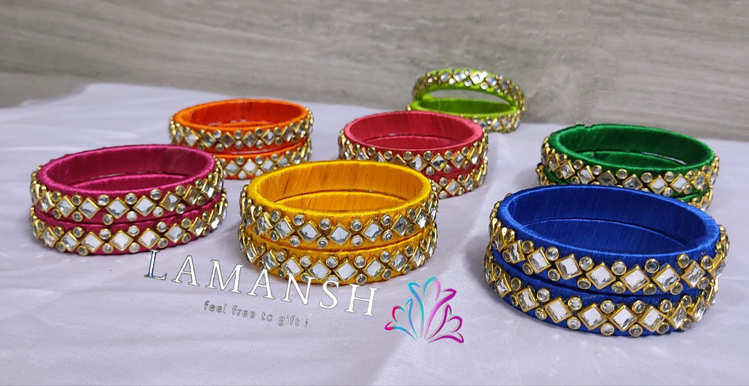LAMANSH (Size 2-6) Silk Kundan Indian Thread Bangles in Assorted