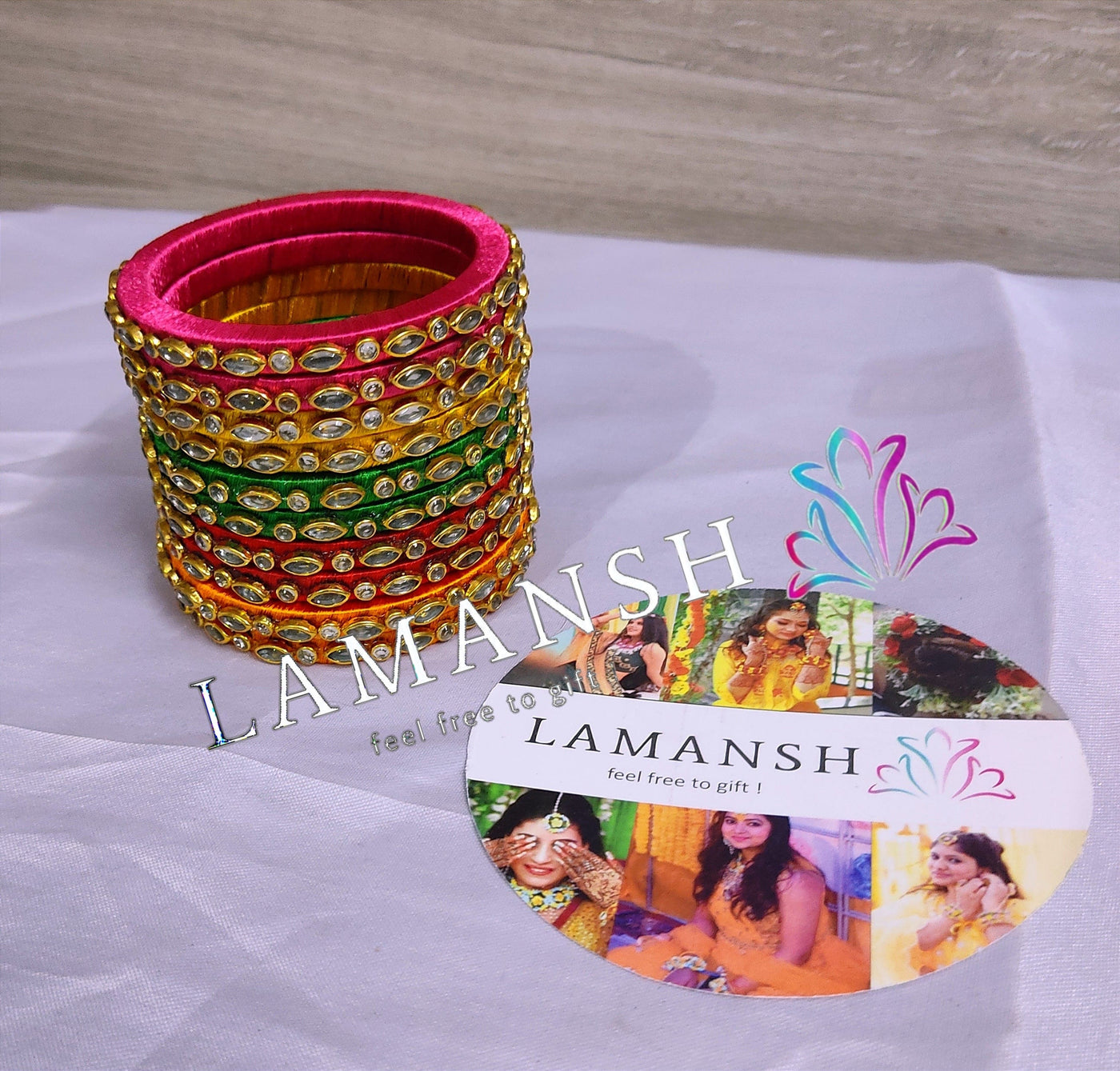 Lamansh kundan thread bangles LAMANSH® (Size 2-6) Silk Kundan Indian Thread Bangles in Assorted colors / 7mm Broad Kada Bangle For Festival Wear