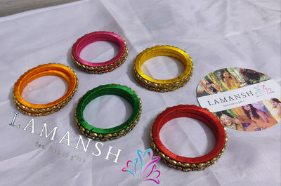 Lamansh kundan thread bangles LAMANSH® (Size 2-6) Silk Kundan Indian Thread Bangles in Assorted colors / 7mm Broad Kada Bangle For Festival Wear