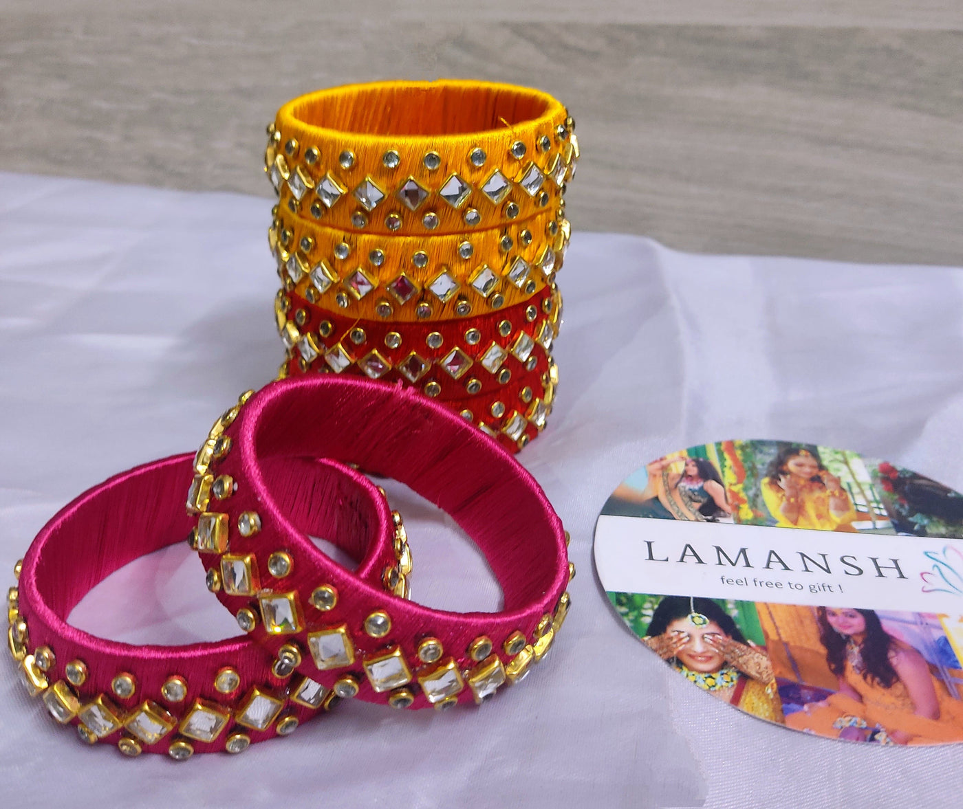Lamansh kundan thread bangles LAMANSH® (Size 2-6) Silk Kundan Indian Thread Bangles in Assorted colors / Bangles chudi for Giveaways & Favors 🎁/ 1 inch Broad Kada Bangle For Festival Wear