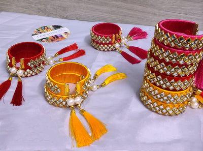Lamansh kundan thread bangles LAMANSH® (Size 2-6) Silk Kundan Indian Thread Bangles with hanging tassels in Assorted colors / Bangles chudi with tassels hanging for Giveaways & Favors 🎁/ 1 inch Broad Kada Bangle For Festival Wear