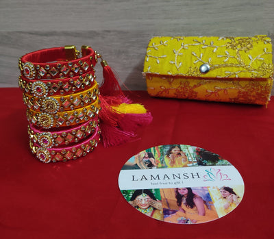 LAMANSH® (Size 2-6) Silk Kundan Indian Thread Bangles with hanging tassels in Assorted colors / Bangles chudi with tassels hanging for Giveaways & Favors 🎁/ 15 mm stone work chudi Kada Bangle For Festival Wear