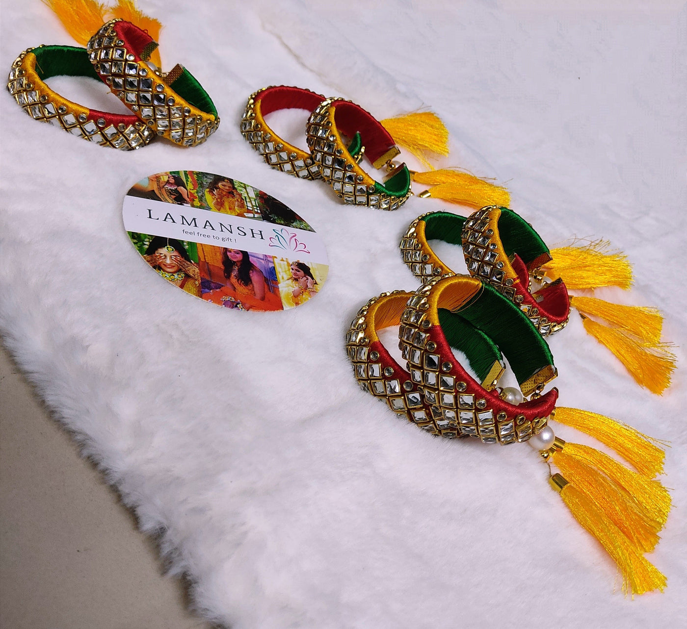 Lamansh kundan thread bangles LAMANSH® (Size 2-6) Silk Kundan Thread Bangles with hanging tassels / Bangles chudi for Giveaways & Favors 🎁