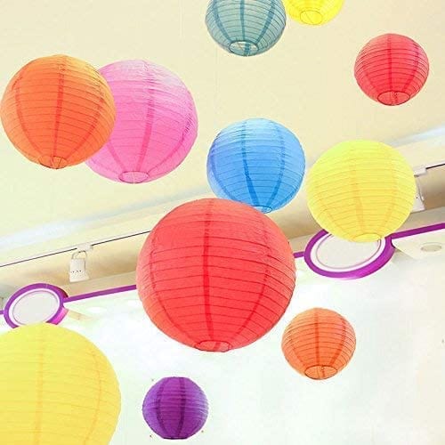 NULYLU 12-Pack Foldable Paper Lanterns – Purple Round Hanging Decor For Parties, Weddings, Festivals & Holidays