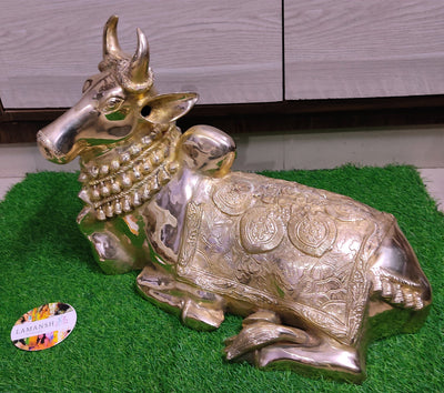 Lamansh LAMANSH® Golden 20" Nandi Brass Statue ( Vahan of Lord Shiva ) / Original Brass Statue for Home , Mandir & Events