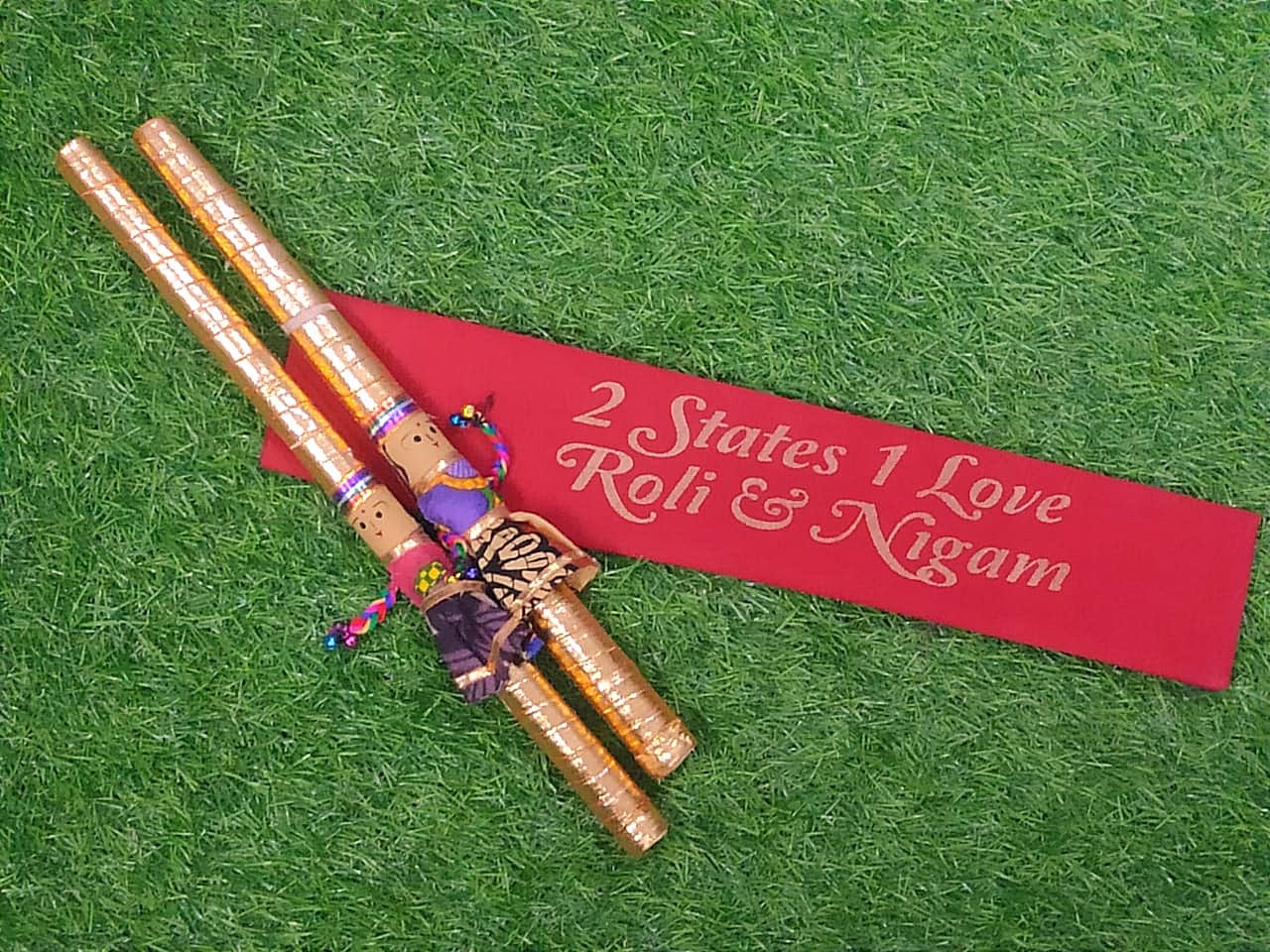 Lamansh LAMANSH® Indian Style Return Gift 🎁 set for Wedding Guests / Raja Rani Dandiya Sticks inside customized cotton pouches bags for Wedding or any other Event Return Gifting
