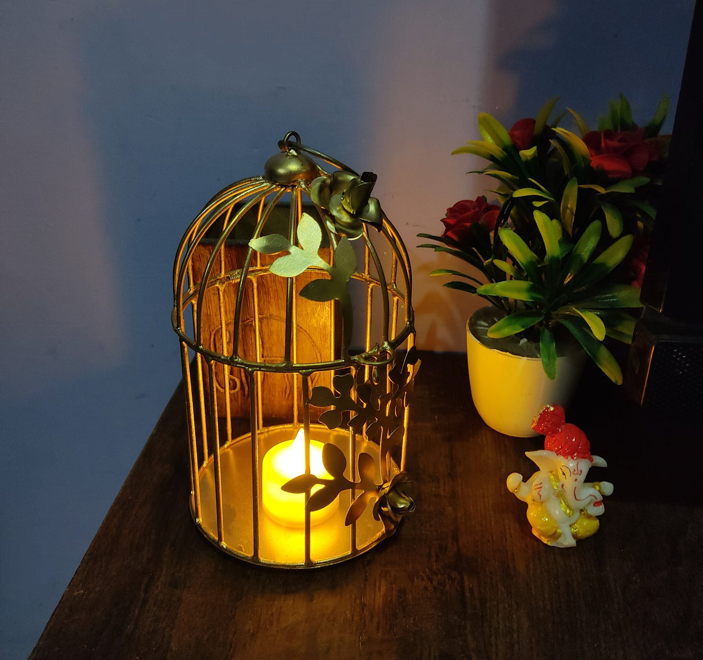 Lamansh LAMANSH Iron Metal Cage Candle Holder for Festive ✨ Home & Event Decoration / Floral 🌺 work Metal Handcrafted Diya Stand for Xmas 🎄 & Diwali decor