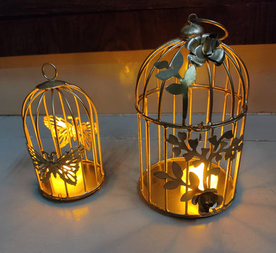 Lamansh LAMANSH Iron Metal Cage Candle Holder for Festive ✨ Home & Event Decoration / Floral 🌺 work Metal Handcrafted Diya Stand for Xmas 🎄 & Diwali decor