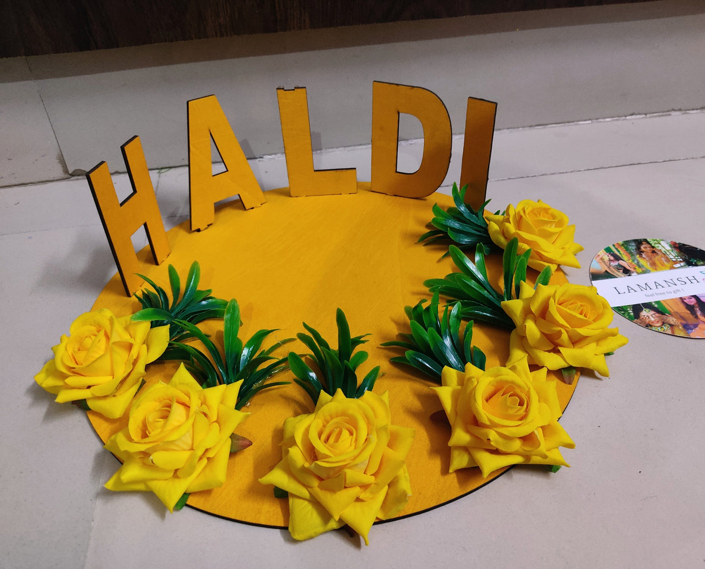 Lamansh LAMANSH Latest Haldi Tray set for Wedding Ceremony / Decorated Floral Mdf Thali Platter for Haldi ceremony 💛
