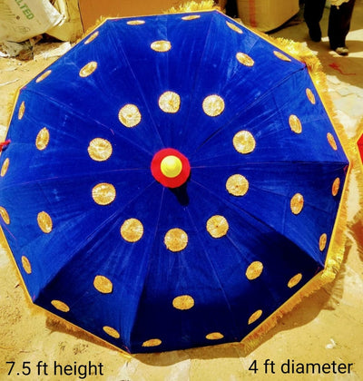 LAMANSH LAMANSH® (Pack of 1) 7.5 ft height & 4 ft width Big size Decorative Velvet Embroidered Umbrella for Barat & Bridal Entry in Indian Weddings 💥 / Designer Umbrellas for Event Banquets Decoration