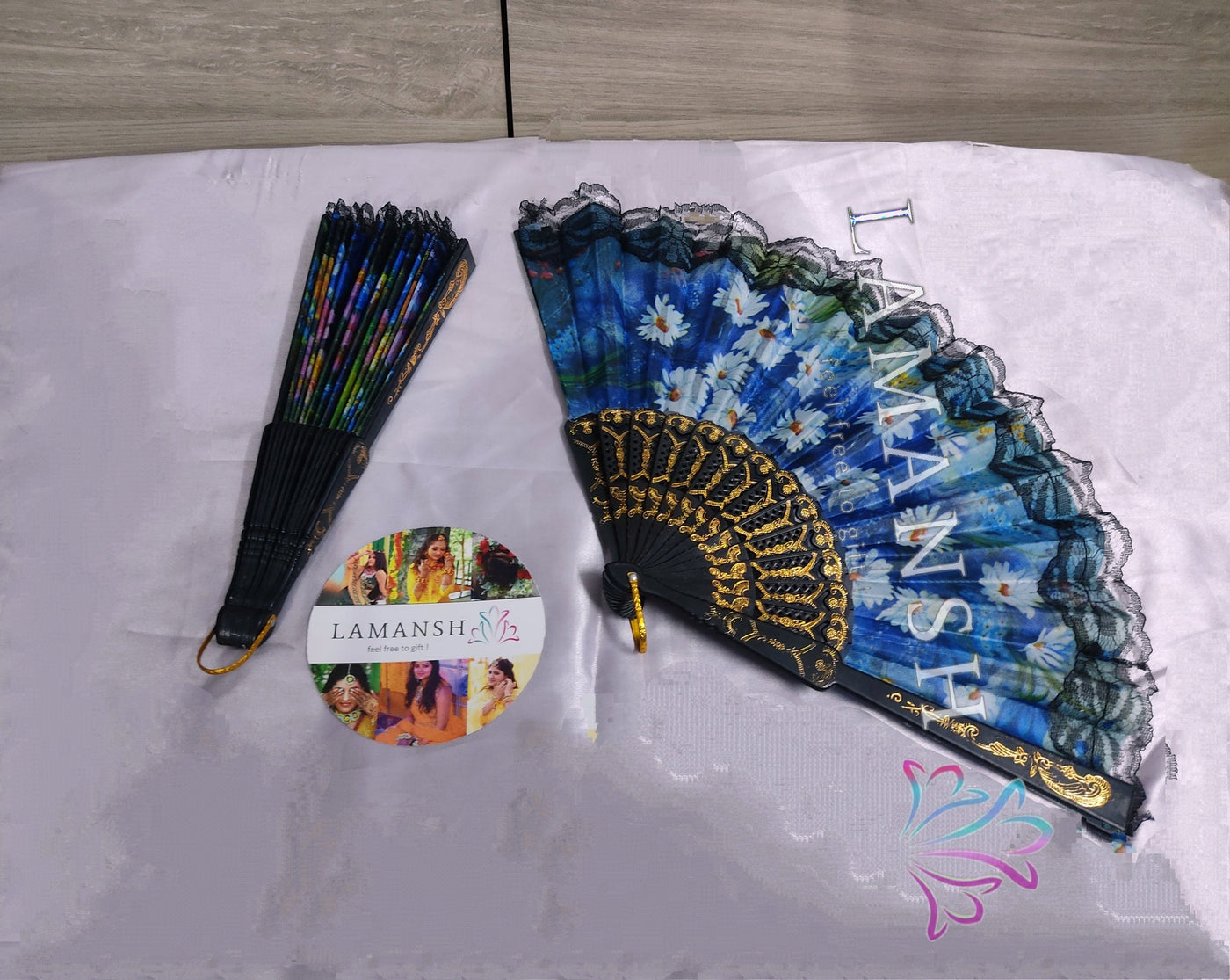 LAMANSH LAMANSH® (Pack of 5) Plastic Fans for Gifting & Decoration Hand Fans, Plastic Designer Handheld Folding Fans