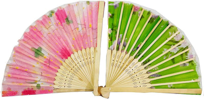 LAMANSH LAMANSH® (Pack of 5) Wooden & Fabric Fans Assorted colors Hand Fans, Hollow Handheld Folding Fans for Gifting