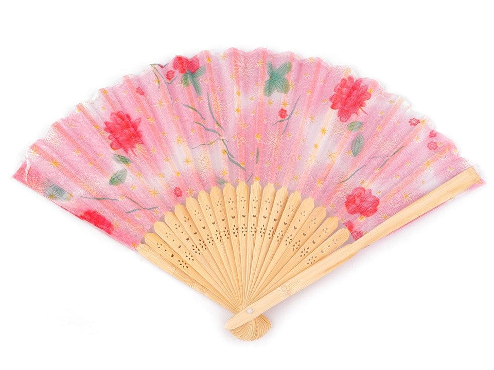 LAMANSH LAMANSH® (Pack of 5) Wooden & Fabric Fans Assorted colors Hand Fans, Hollow Handheld Folding Fans for Gifting
