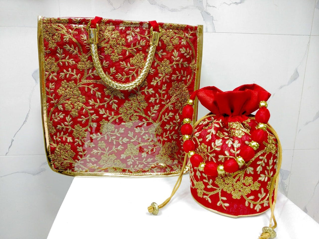 LAMANSH Set of Embroidered Poly Hang bag Batwa Potli Best combo for Gifting 🎁 Special giveaways for bridesmaids,wedding function,religious