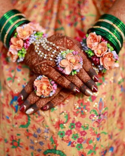 Lamansh latest floral set Multicolor / Free size / Bridal Style LAMANSH® Bridal Artificial Flower Jewellery set / Floral 🌺 Jewellery set with bright colors