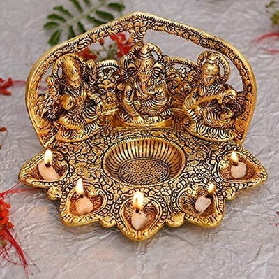 GOLDGIFTIDEAS 8 Inch Brass Zig-Zag Pooja Thali Set for Gift, Pooja Thali  Decorative