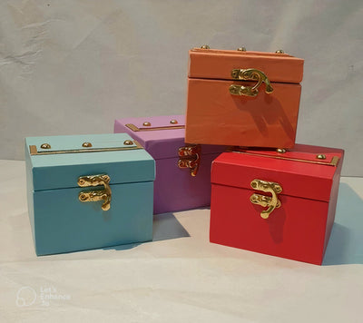 Lamansh leatherite boxes LAMANSH® ( 4*4 inch ) Customized Leather mini trunk boxes for gifting 🎁 / small leatherite lock boxes for wedding favors with Name plates