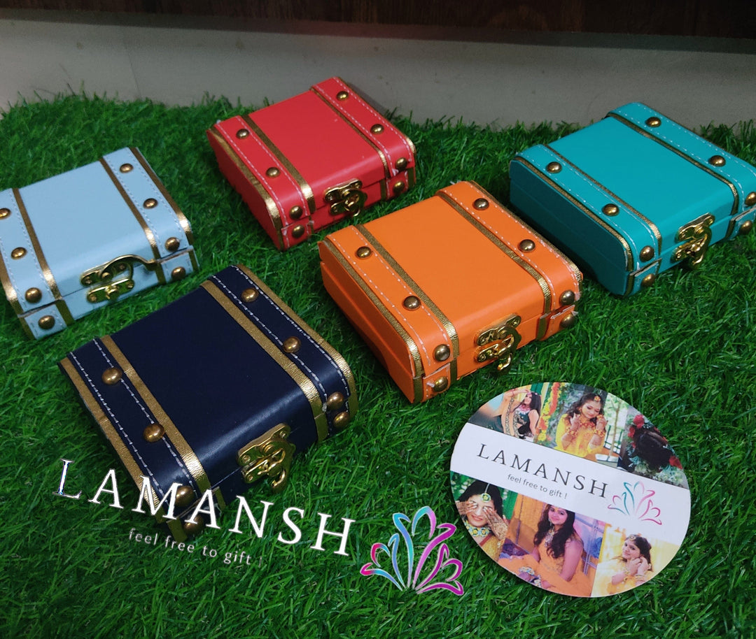 LAMANSH® (4*4*1.5 inch) Leatherette mini trunk boxes for gifting