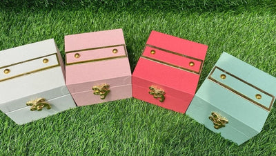 Lamansh leatherite boxes Pack of 100 (4*4 inch) Leather mini trunk boxes at (110 Rs each) for gifting 🎁 / small leatherite lock boxes for wedding favors / Jewellery✨orgainzer box