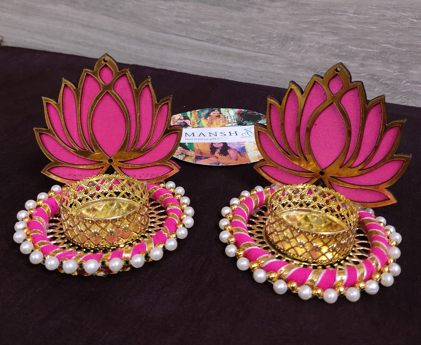Lamansh lotus candle holder LAMANSH® Festive Decoration 🔥Lotus Candle Holder Stands / Lotus Tea Light Diya Holder Stand /GaneshChaturthi-Navrati-Temple-Diwali-Puja-Pooja Living Kid Room-Wedding-Decor ( LED Candles Included )