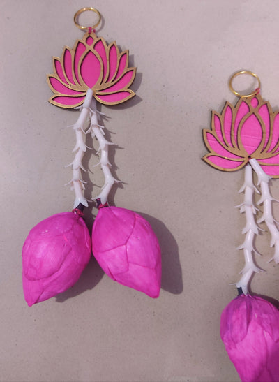 Lamansh lotus hanging LAMANSH® (10×3 inch) Lotus Decorative hangings attached to Paper Mogra With Mogra Kali / Hangings for Festival 🔥 Decoration/ Beautiful Trending MDF Lotus Hangings for Ganpati , Diwali , Home Decor, Puja Decor, housewarming, backdrop, mandir