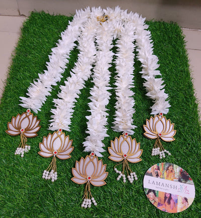 Lamansh lotus hanging LAMANSH® 2 feet White Mdf Lotus 🌸 flowers attached to artificial Jasmine Hangings/ Festive Decoration 🔥Lotus Hanging / Jasmine Toran-BackDrop/ for Navratri diwali pooja diwali