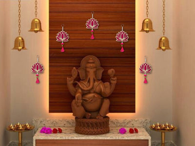 Lamansh lotus hanging LAMANSH® Festive Decoration Mdf🔥Lotus Hanging / Lotus Toran-BackDrop/GaneshChaturthi-Navrati-Tample-Diwali-Puja-Pooja Living Kid Room-Wedding-Decor