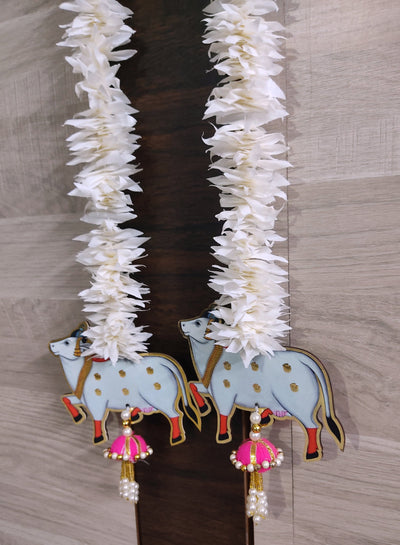 Lamansh lotus hanging LAMANSH® Jasmine Hangings attached to wooden cow 🐮 cutout / Festive Decoration 🔥Lotus Hanging / Jasmine Toran-BackDrop/GaneshChaturthi-Navrati-Temple-Diwali-Puja-Pooja Living Kid Room-Wedding-Decor