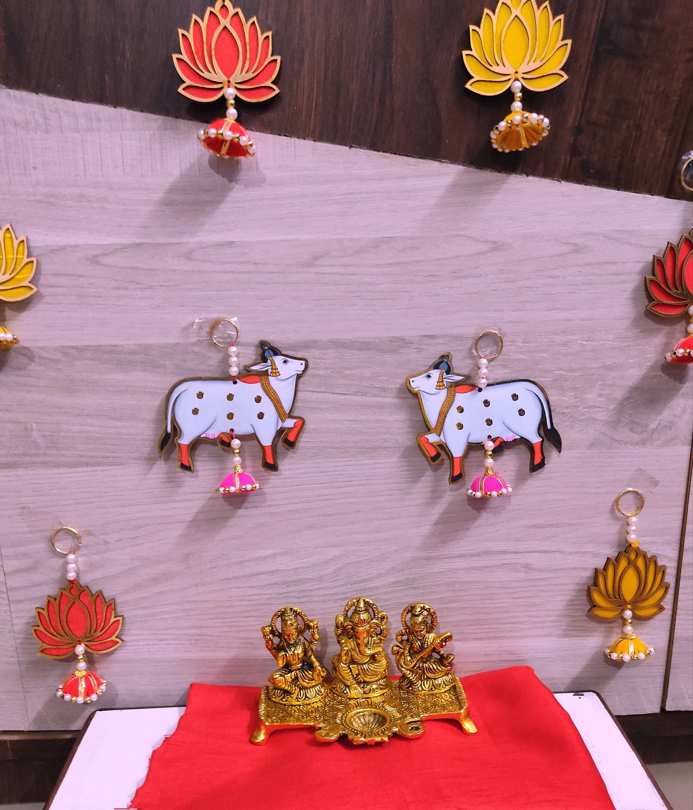 Lamansh lotus hanging LAMANSH® Kamdhenu Cow Hangings / Festive Decoration 🔥 MDF cow Hanging / Holy Cow Toran-BackDrop/GaneshChaturthi-Navrati-Temple-Diwali-Puja-Pooja Living Kid Room-Wedding-Decor