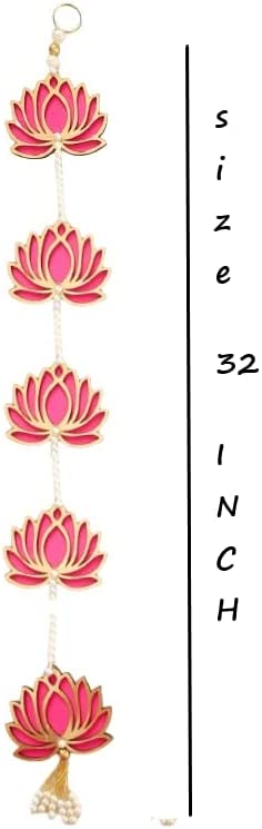 Lamansh lotus hanging LAMANSH® MDF Floral Wall Hangings with White Golden Beads, Pearls / Festive Decoration 🔥Lotus Hanging / Lotus Toran-BackDrop/GaneshChaturthi-Navrati-Tample-Diwali-Puja-Pooja Living Kid Room-Wedding-Decor