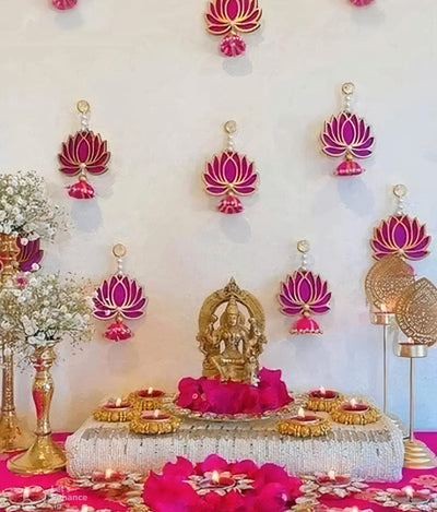 Lamansh lotus hanging LAMANSH® (Set of 10 pcs) Festive Decoration 🔥Lotus Hanging / Lotus Toran-BackDrop/GaneshChaturthi-Navrati-Tample-Diwali-Puja-Pooja Living Kid Room-Wedding-Decor