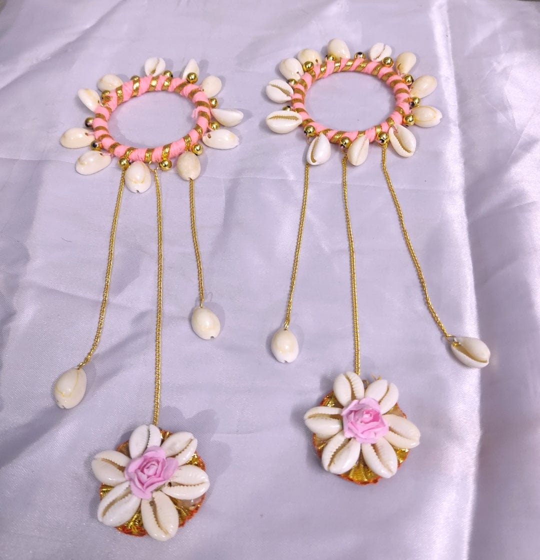 LAMANSH Maangtika, Earrings & Bangles set Light pink / Standard / Shells 🐚 Style Lamansh® (Pack of 1 Pair) Shells Bangles With Kaleere Hangings Set