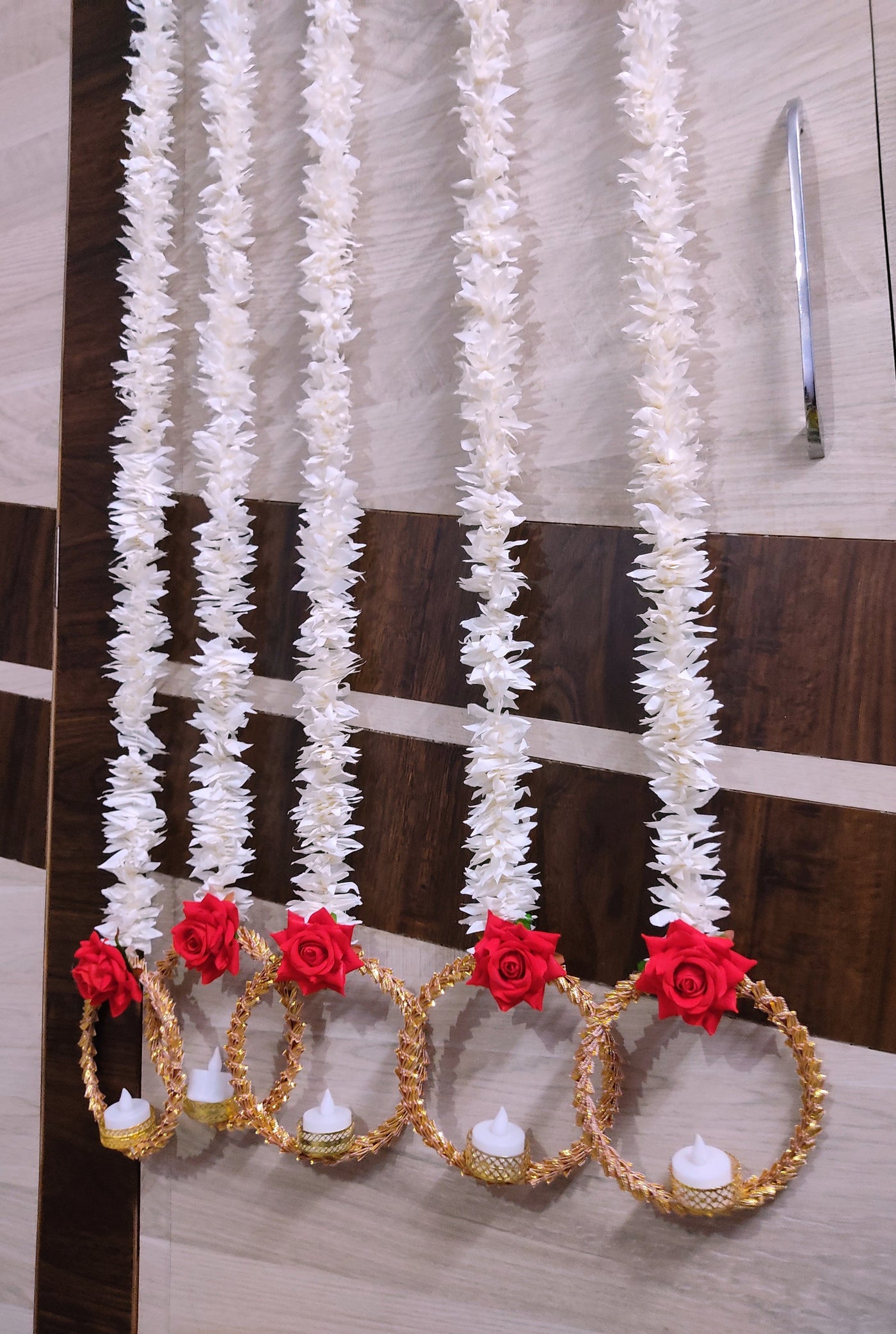 Lamansh marigold candle holder LAMANSH® 5 Feet height Decorative Round Hanging Gota candle holder stand attached to jasmine & rose garlands / decoration for diwali 🔆 & navratri festive events