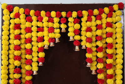 LAMANSH ® marigold hangings Yellow & Red LAMANSH® Red Gold Marigold bandhanwar Toran with bell🔔 / Artificial Marigold Yollew Flowers Garlands Hanging Door Toran Latkans for All Festivals and Special Events ,Home, Office,Garden Diwali Decorations