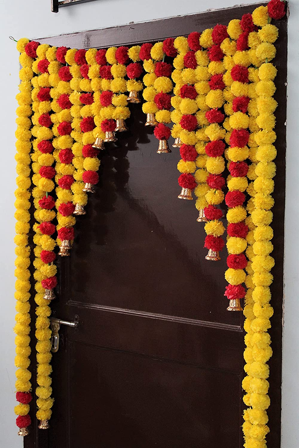 LAMANSH ® marigold hangings Yellow & Red LAMANSH® Red Gold Marigold bandhanwar Toran with bell🔔 / Artificial Marigold Yollew Flowers Garlands Hanging Door Toran Latkans for All Festivals and Special Events ,Home, Office,Garden Diwali Decorations