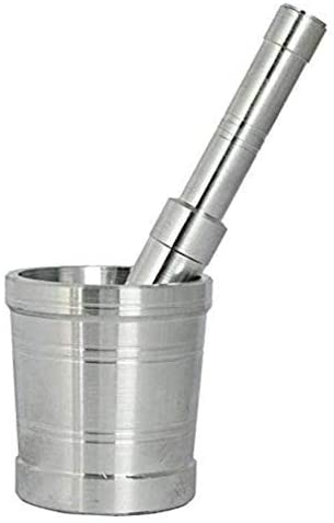 Lamansh Mesher Sliver / Aluminum / Standard LAMANSH® Imam Dasta Okhli Khalbatta Mortar and Pestle Set for Kitchen, Silver, Set of 1 Mortar Pestle