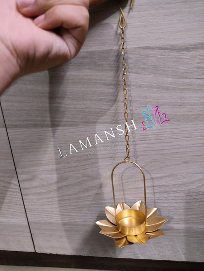 Lamansh metal candle holder LAMANSH® Decorative hanging lotus shaped metal candle holder attached to chain for Diwali Navratri Ganpati Mandap & Pooja Wall decoration