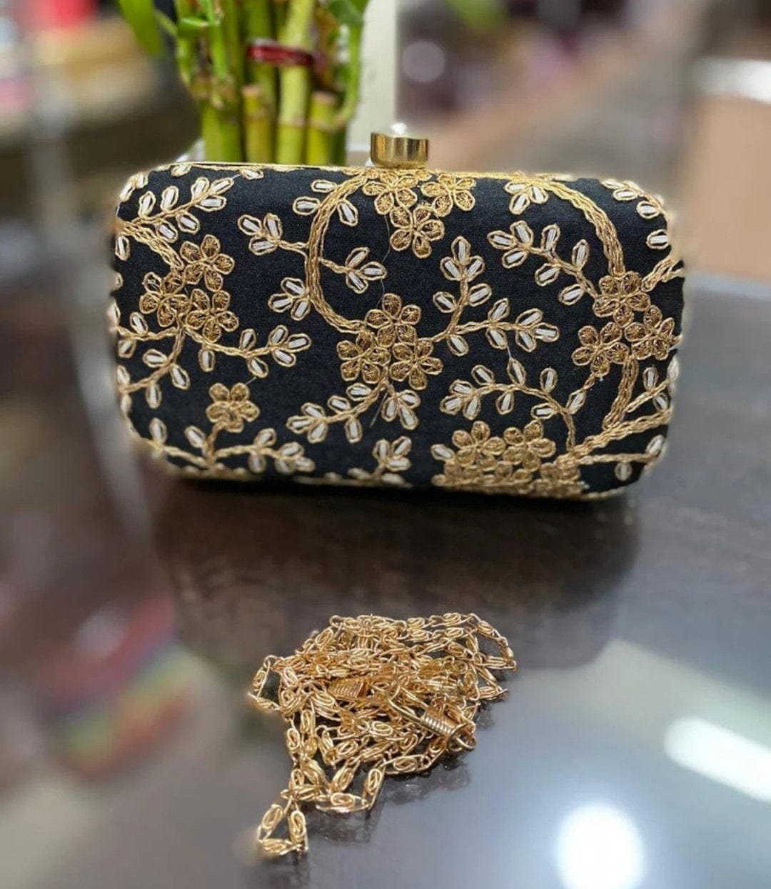 LAMANSH Embroidered Metal Hand Clutches for women Stylish purse