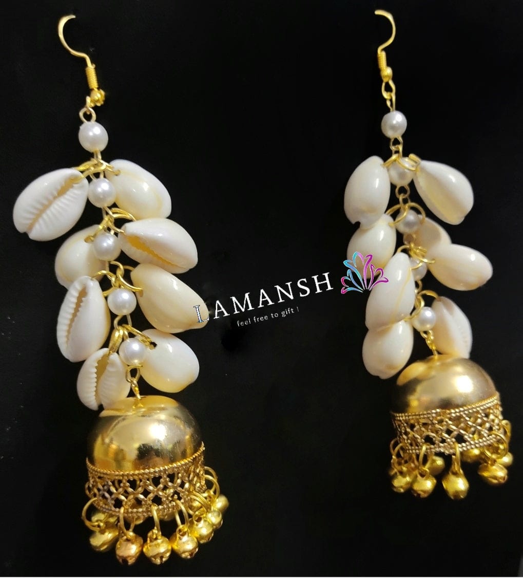 LAMANSH modern shells jewellery White Yellow / Standard / Shells 🐚 Style LAMANSH® Bridal Seashells 🐚 Jewellery set with jhumki earrings