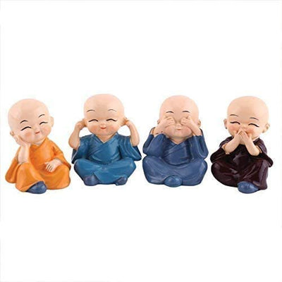 LAMANSH Monk Buddha Multicolor / Standard / Buddha LAMANSH® Decorative Showpiece Monk / Car Crafts Decoration /Pack of 4 Buddha Figurines Monk
