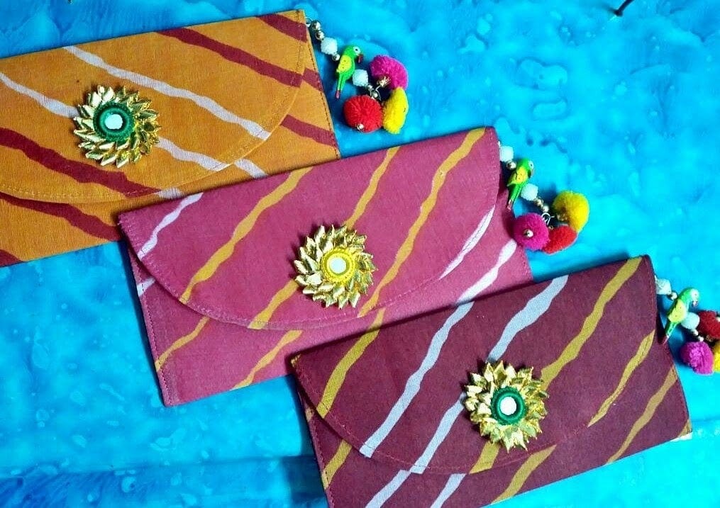 LAMANSH Multi Envelope Assorted Colours / Fabric / 10 Lamansh® ( Pack of 10) lehariya Print  Clutches / Shagun Envelope Designs, Give Lifafa Envelopes On Weddings, Anniversaries, Birthday, Festivals, Family functions 