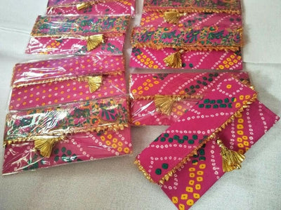 LAMANSH Multi Envelope Pink / Fabric / 10 Lamansh® ( Pack of 10) Bandhani Print Clutches / Shagun Envelope Designs, Give Lifafa Envelopes On Weddings, Anniversaries, Birthday, Festivals, Family functions 