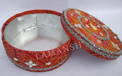 LAMANSH Multicolor / Cardboard / 50 LAMANSH® ( Pack of 50, 8 inch diameter) Rajasthani sweet Hamper Box for Wedding Functions / Round Cardboard Meethai Boxes with Mirror Work
