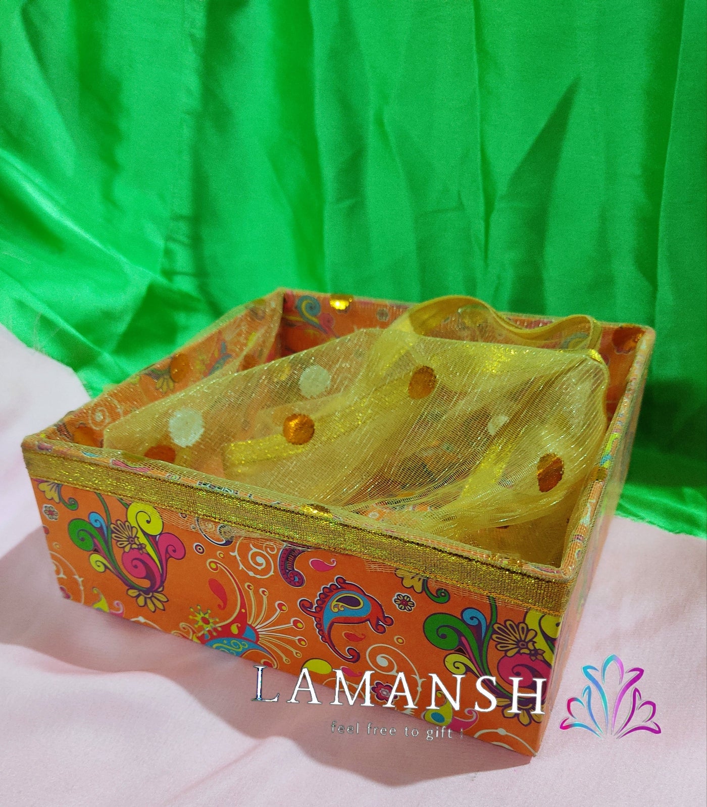LAMANSH Multicolor / Cardboard / 8×8×3 inch LAMANSH® (8*8*3 inch) Pack of 10 Decorative Gifts Hampers, Fancy Storage Basket for Wedding /Packing/Fruit/Dry fruit/Multipurpose Baskets
